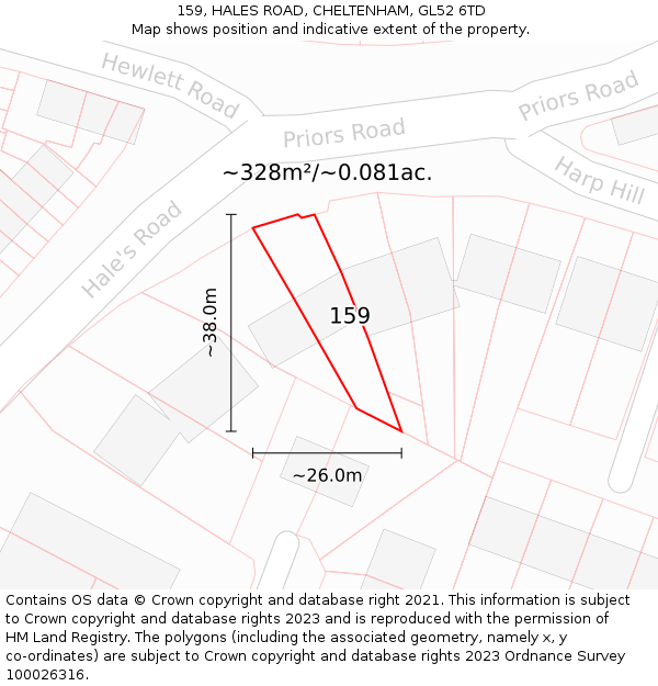 159, HALES ROAD, CHELTENHAM, GL52 6TD: Plot and title map