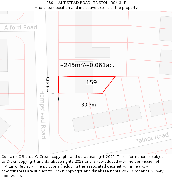 159, HAMPSTEAD ROAD, BRISTOL, BS4 3HR: Plot and title map