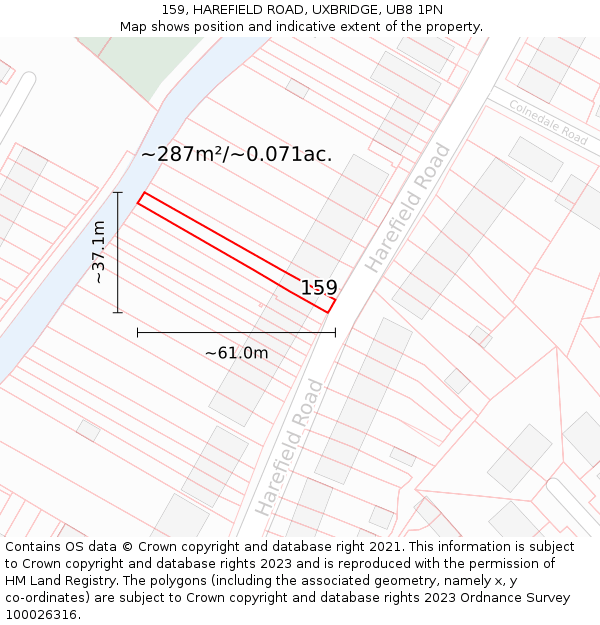 159, HAREFIELD ROAD, UXBRIDGE, UB8 1PN: Plot and title map