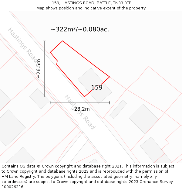 159, HASTINGS ROAD, BATTLE, TN33 0TP: Plot and title map