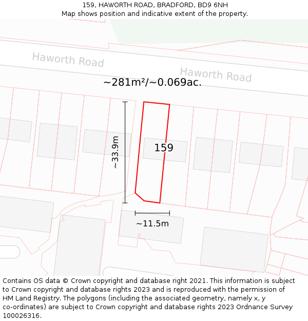 159, HAWORTH ROAD, BRADFORD, BD9 6NH: Plot and title map