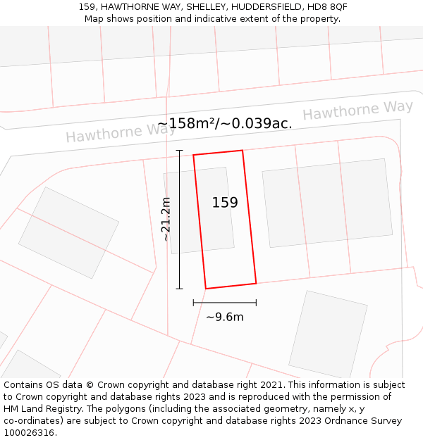 159, HAWTHORNE WAY, SHELLEY, HUDDERSFIELD, HD8 8QF: Plot and title map
