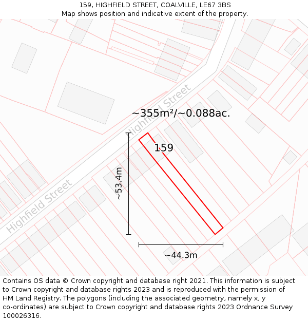 159, HIGHFIELD STREET, COALVILLE, LE67 3BS: Plot and title map