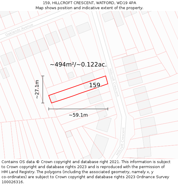 159, HILLCROFT CRESCENT, WATFORD, WD19 4PA: Plot and title map