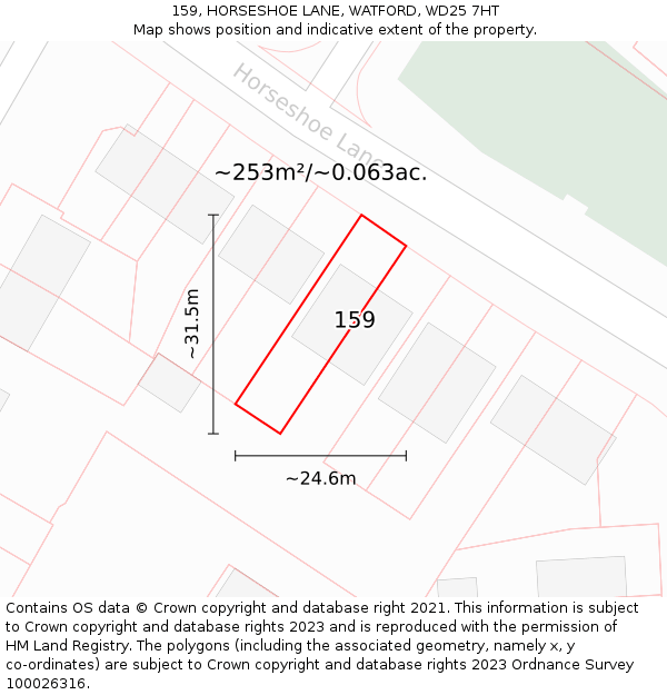 159, HORSESHOE LANE, WATFORD, WD25 7HT: Plot and title map