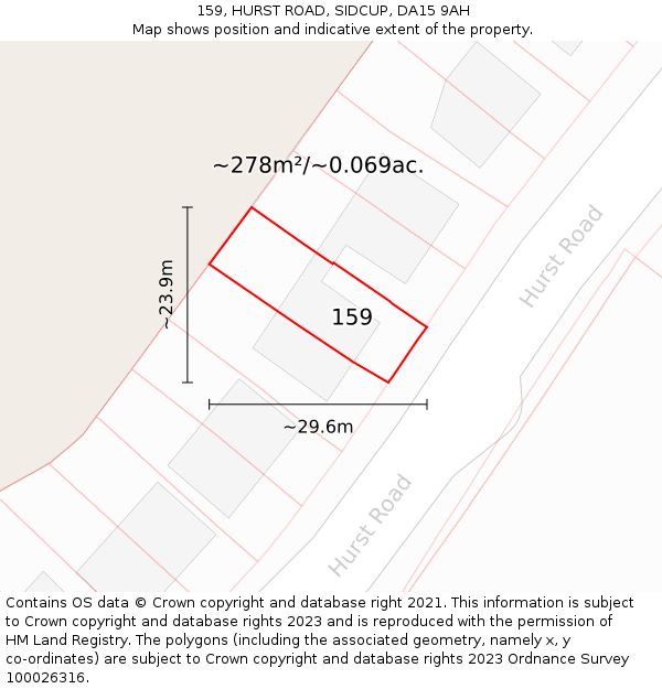 159, HURST ROAD, SIDCUP, DA15 9AH: Plot and title map