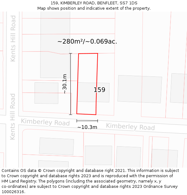 159, KIMBERLEY ROAD, BENFLEET, SS7 1DS: Plot and title map