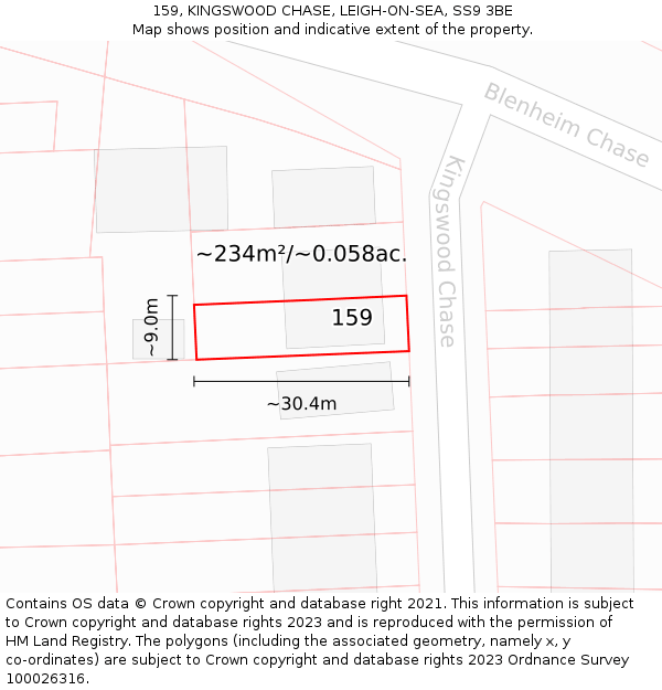 159, KINGSWOOD CHASE, LEIGH-ON-SEA, SS9 3BE: Plot and title map