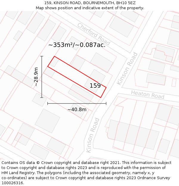 159, KINSON ROAD, BOURNEMOUTH, BH10 5EZ: Plot and title map