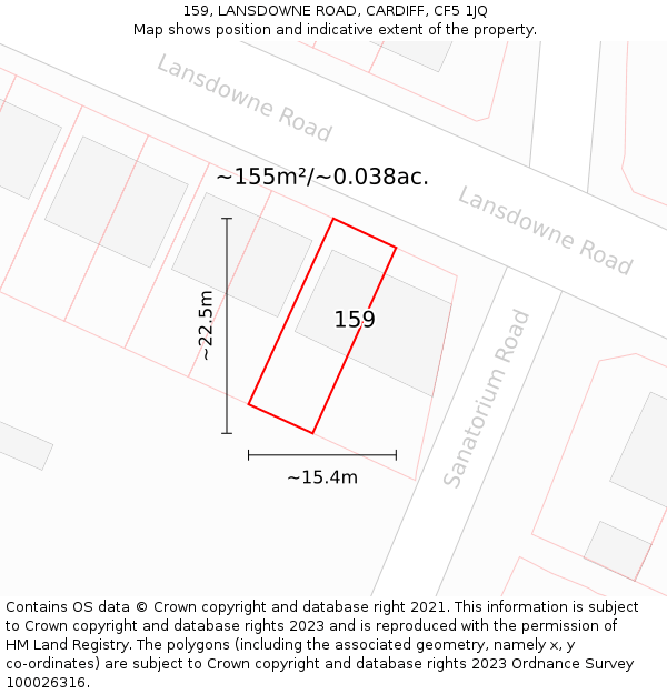 159, LANSDOWNE ROAD, CARDIFF, CF5 1JQ: Plot and title map