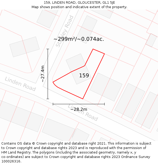 159, LINDEN ROAD, GLOUCESTER, GL1 5JE: Plot and title map