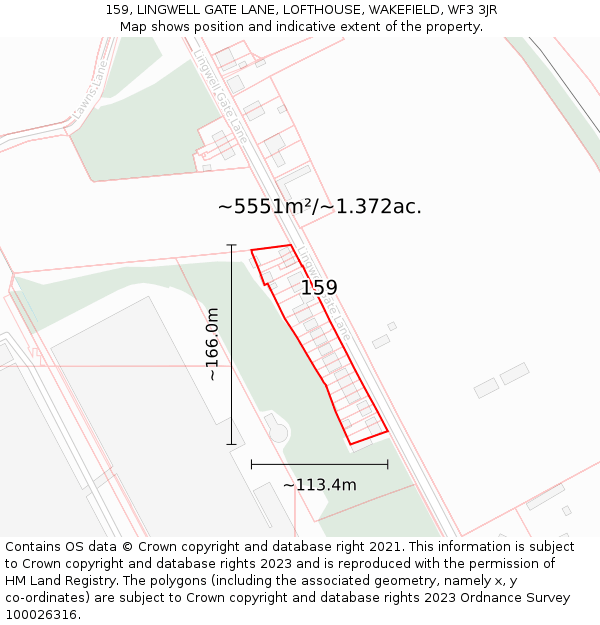 159, LINGWELL GATE LANE, LOFTHOUSE, WAKEFIELD, WF3 3JR: Plot and title map