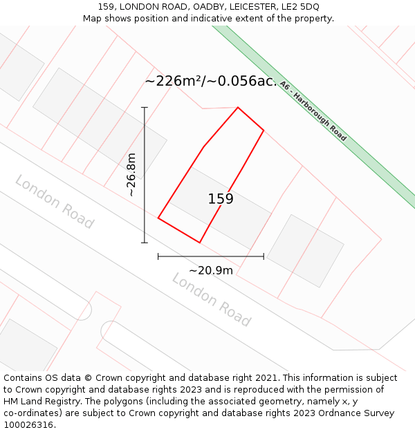159, LONDON ROAD, OADBY, LEICESTER, LE2 5DQ: Plot and title map