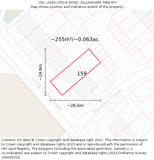 159, LONG CATLIS ROAD, GILLINGHAM, ME8 9TY: Plot and title map