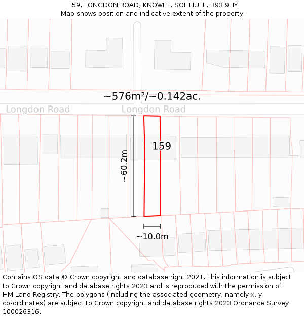 159, LONGDON ROAD, KNOWLE, SOLIHULL, B93 9HY: Plot and title map