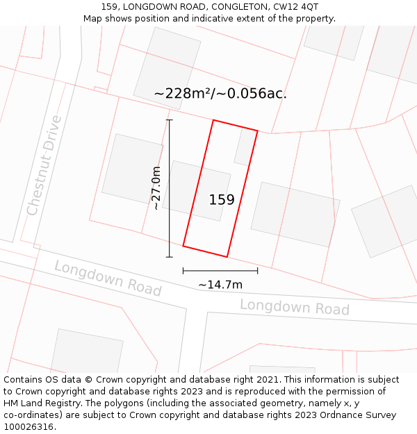 159, LONGDOWN ROAD, CONGLETON, CW12 4QT: Plot and title map