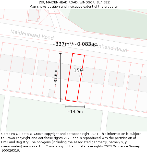159, MAIDENHEAD ROAD, WINDSOR, SL4 5EZ: Plot and title map