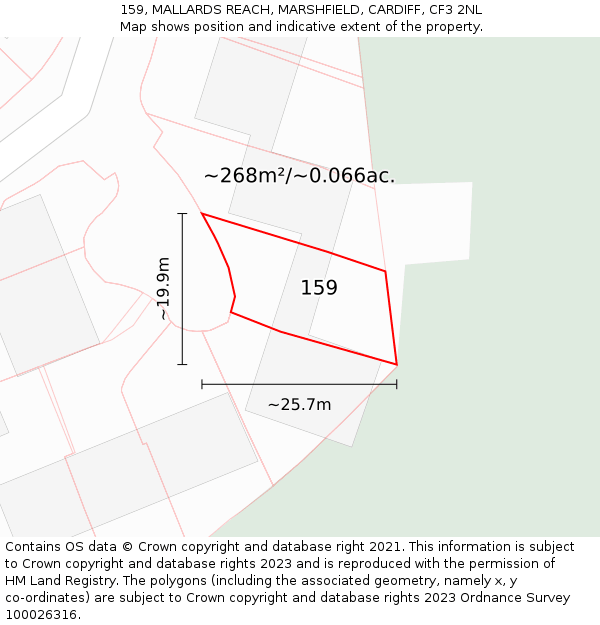 159, MALLARDS REACH, MARSHFIELD, CARDIFF, CF3 2NL: Plot and title map
