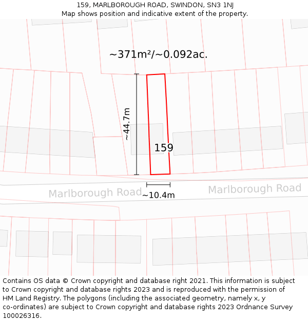 159, MARLBOROUGH ROAD, SWINDON, SN3 1NJ: Plot and title map