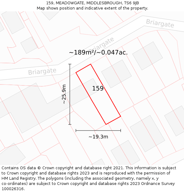 159, MEADOWGATE, MIDDLESBROUGH, TS6 9JB: Plot and title map