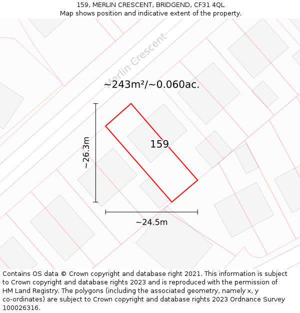 159, MERLIN CRESCENT, BRIDGEND, CF31 4QL: Plot and title map