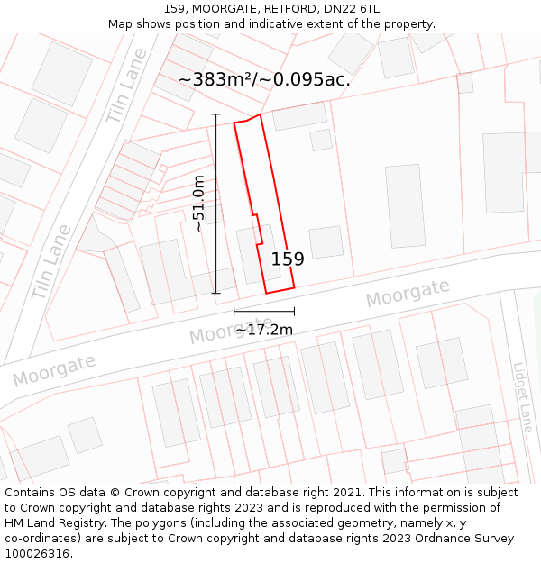 159, MOORGATE, RETFORD, DN22 6TL: Plot and title map