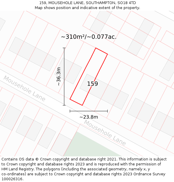 159, MOUSEHOLE LANE, SOUTHAMPTON, SO18 4TD: Plot and title map