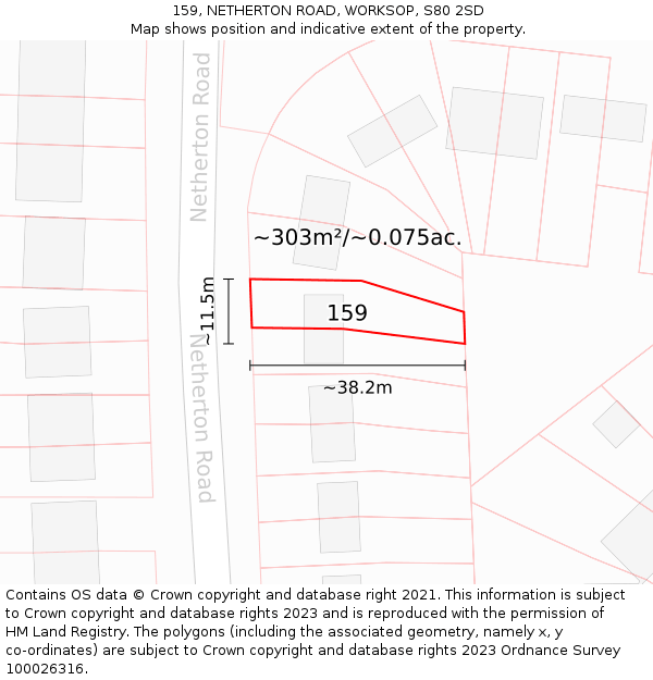 159, NETHERTON ROAD, WORKSOP, S80 2SD: Plot and title map
