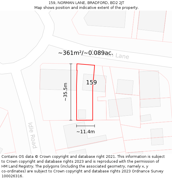 159, NORMAN LANE, BRADFORD, BD2 2JT: Plot and title map