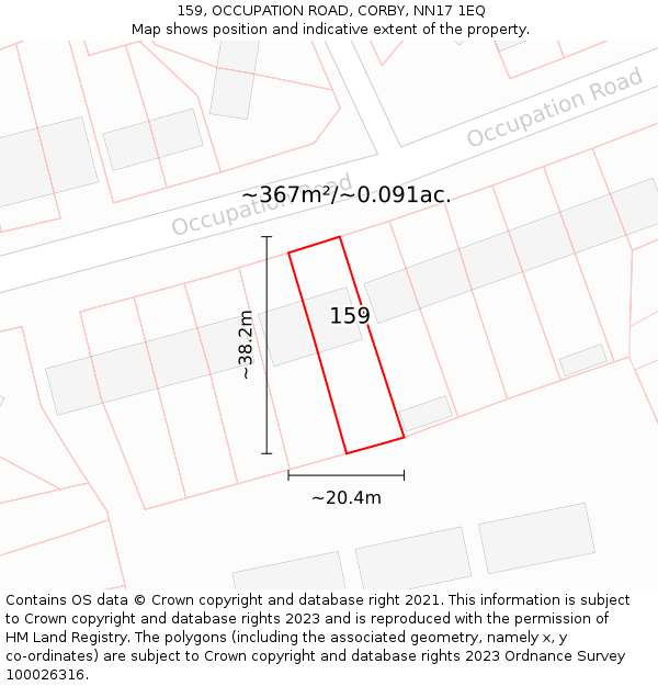 159, OCCUPATION ROAD, CORBY, NN17 1EQ: Plot and title map