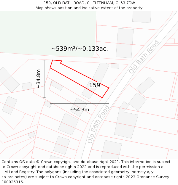 159, OLD BATH ROAD, CHELTENHAM, GL53 7DW: Plot and title map