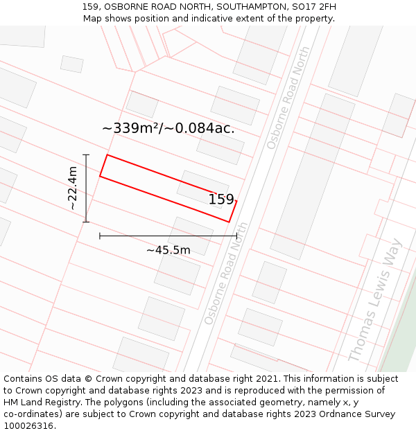 159, OSBORNE ROAD NORTH, SOUTHAMPTON, SO17 2FH: Plot and title map