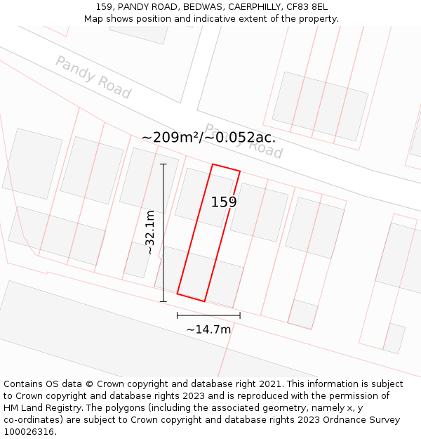 159, PANDY ROAD, BEDWAS, CAERPHILLY, CF83 8EL: Plot and title map