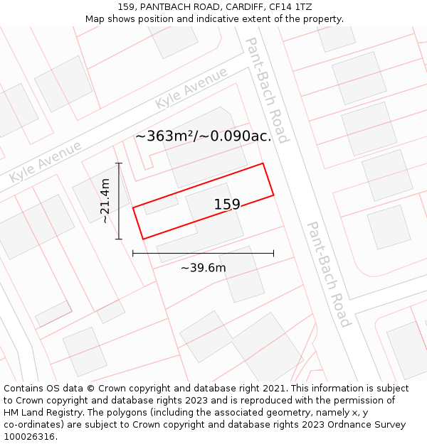 159, PANTBACH ROAD, CARDIFF, CF14 1TZ: Plot and title map
