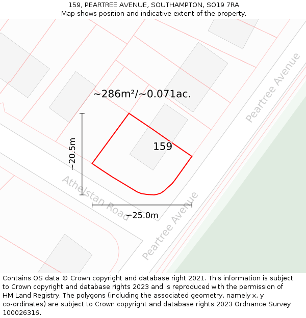 159, PEARTREE AVENUE, SOUTHAMPTON, SO19 7RA: Plot and title map