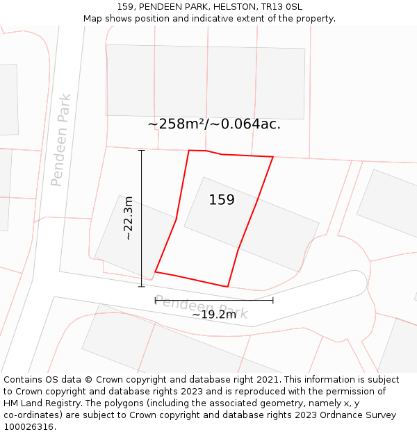 159, PENDEEN PARK, HELSTON, TR13 0SL: Plot and title map