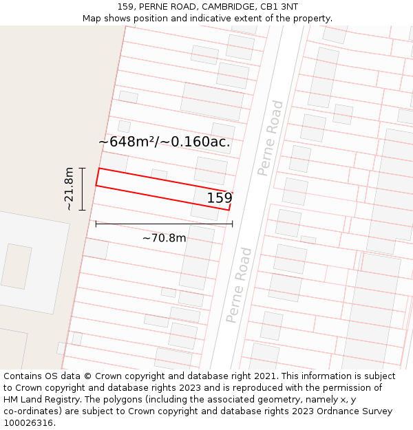 159, PERNE ROAD, CAMBRIDGE, CB1 3NT: Plot and title map
