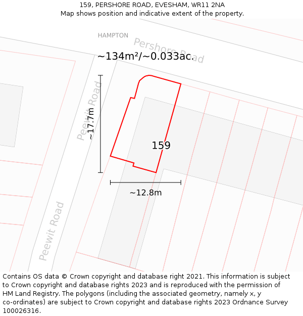 159, PERSHORE ROAD, EVESHAM, WR11 2NA: Plot and title map
