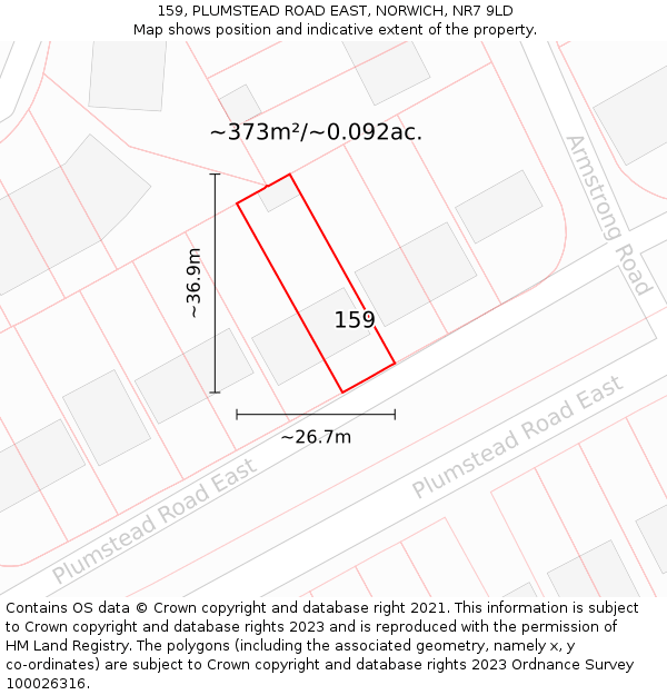 159, PLUMSTEAD ROAD EAST, NORWICH, NR7 9LD: Plot and title map