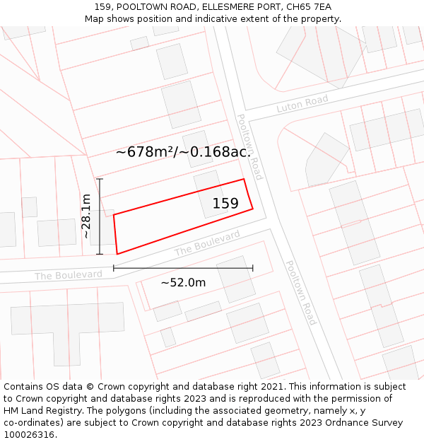 159, POOLTOWN ROAD, ELLESMERE PORT, CH65 7EA: Plot and title map