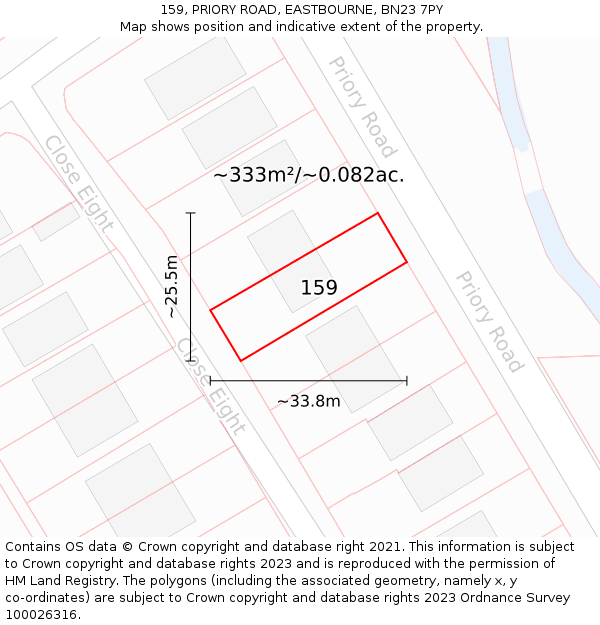 159, PRIORY ROAD, EASTBOURNE, BN23 7PY: Plot and title map