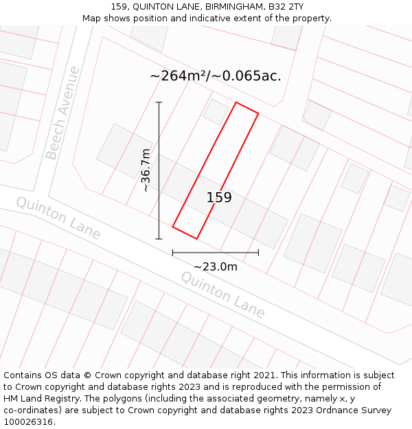 159, QUINTON LANE, BIRMINGHAM, B32 2TY: Plot and title map