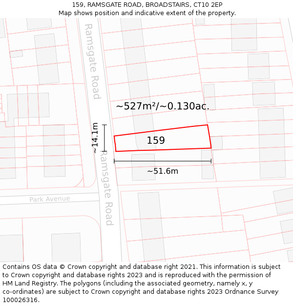 159, RAMSGATE ROAD, BROADSTAIRS, CT10 2EP: Plot and title map