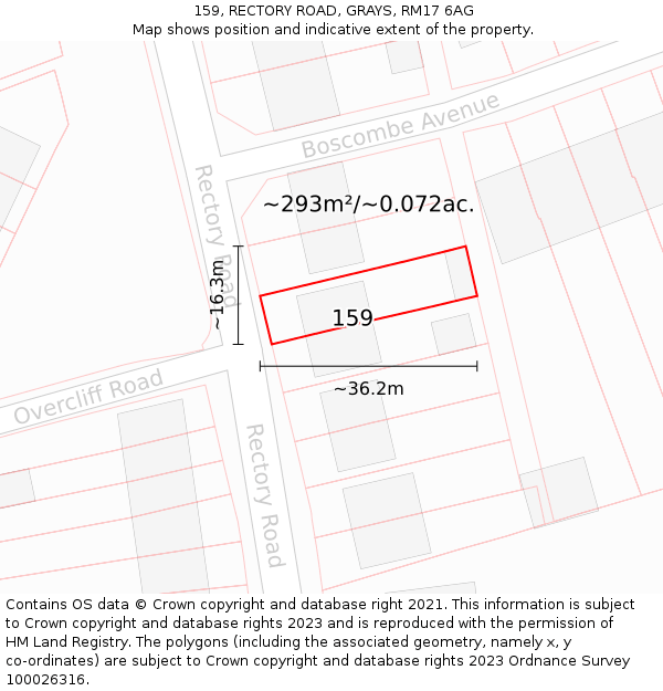 159, RECTORY ROAD, GRAYS, RM17 6AG: Plot and title map