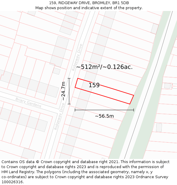 159, RIDGEWAY DRIVE, BROMLEY, BR1 5DB: Plot and title map