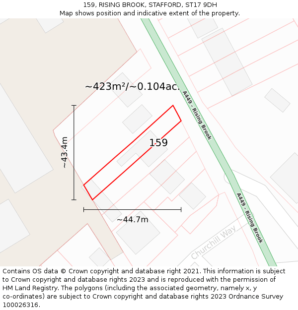 159, RISING BROOK, STAFFORD, ST17 9DH: Plot and title map
