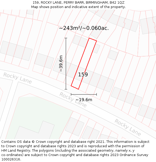 159, ROCKY LANE, PERRY BARR, BIRMINGHAM, B42 1QZ: Plot and title map