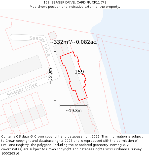 159, SEAGER DRIVE, CARDIFF, CF11 7FE: Plot and title map