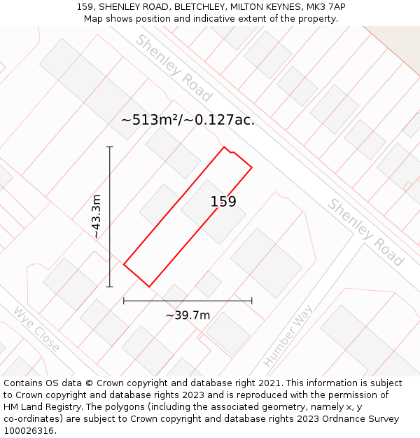 159, SHENLEY ROAD, BLETCHLEY, MILTON KEYNES, MK3 7AP: Plot and title map