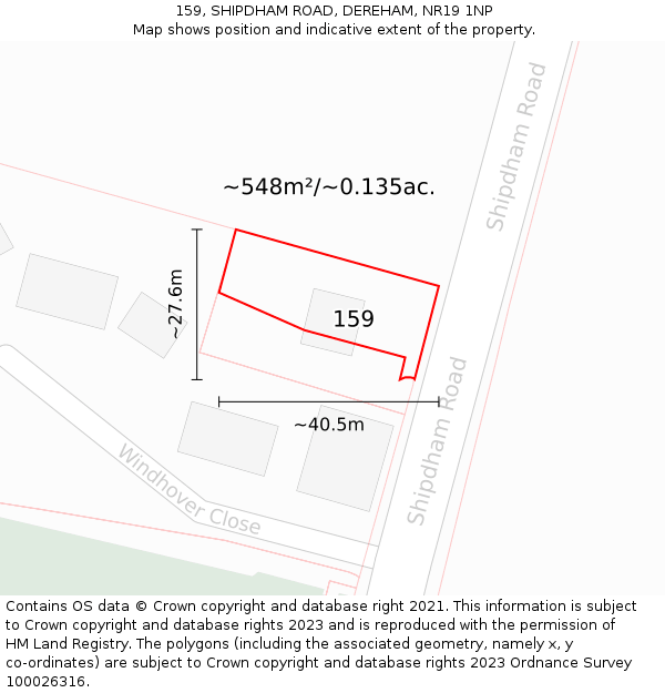 159, SHIPDHAM ROAD, DEREHAM, NR19 1NP: Plot and title map